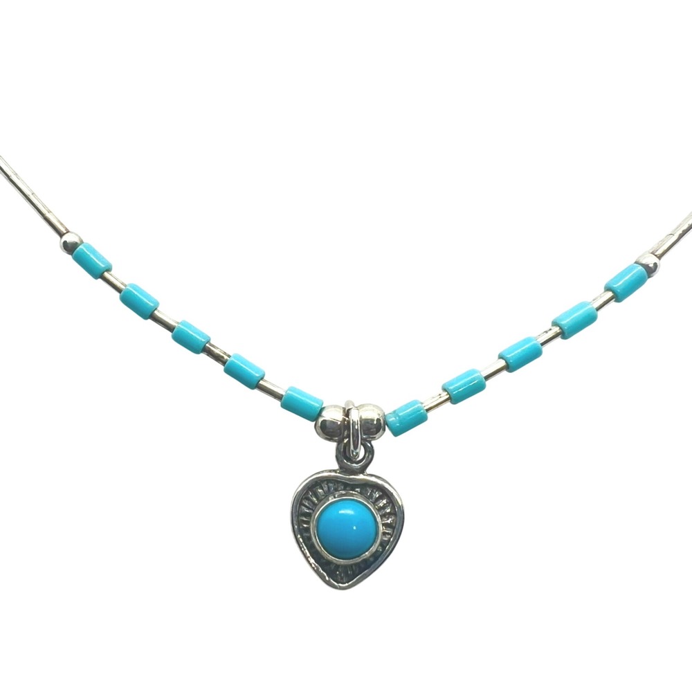 Artisan Heart Pendant Necklace Women 16" Blue Sterling Silver Liquid Chain Boho